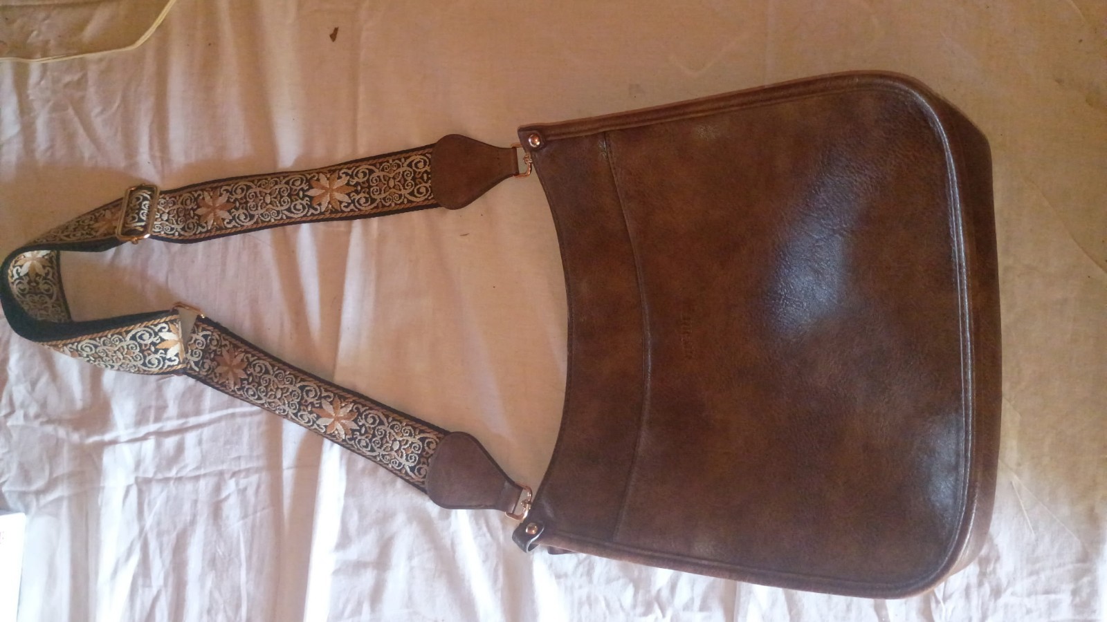 Mocca Brown Shoulder Bag with Zip Closure, Pebbled Finish, Gold Hardware