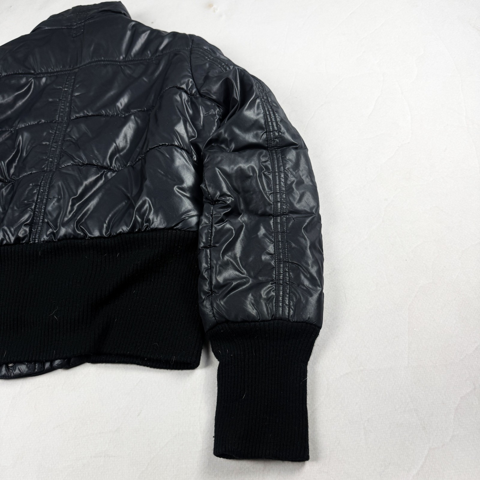 Womens Vintage Black Cropped Puffer Jacket Quilted Bubble Coat Y2K Streetwear