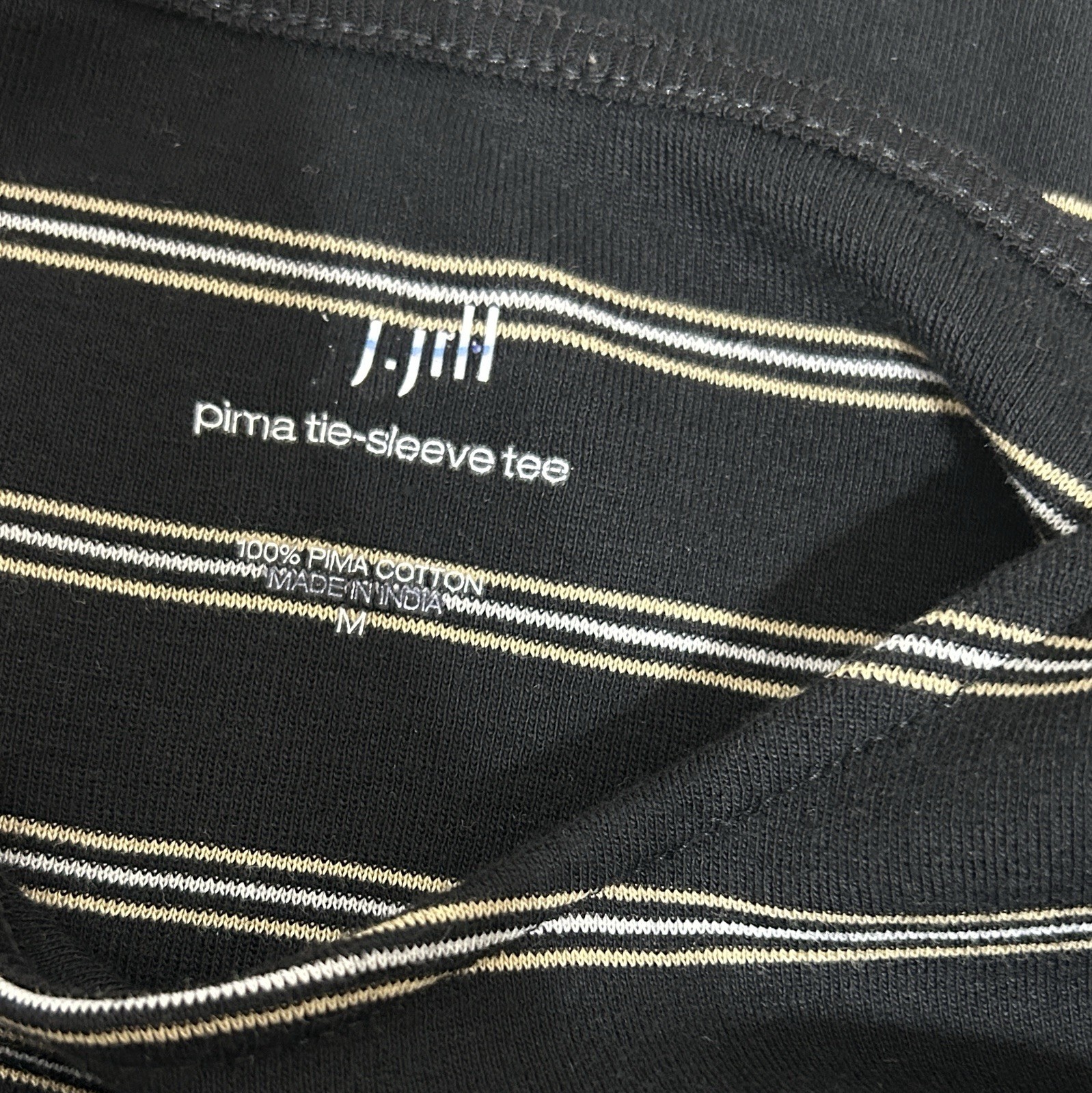 J.Jill Pima Tie -Sleeve Tee Top Black Stripe 3/4 Sleeves Pima Cotton Size M