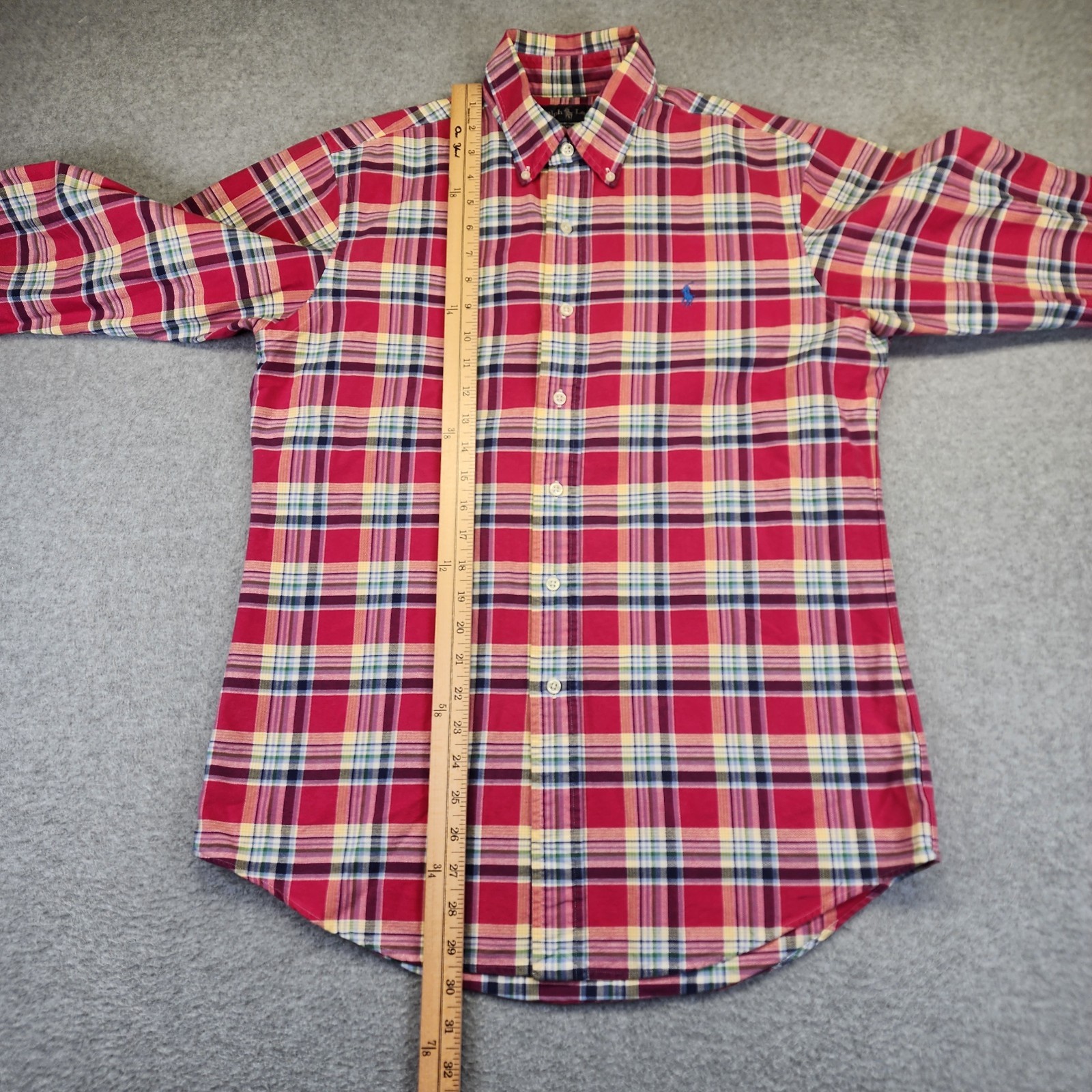 Ralph Lauren Men’s M Custom Fit Red Plaid Long Sleeve Button Shirt Colorful