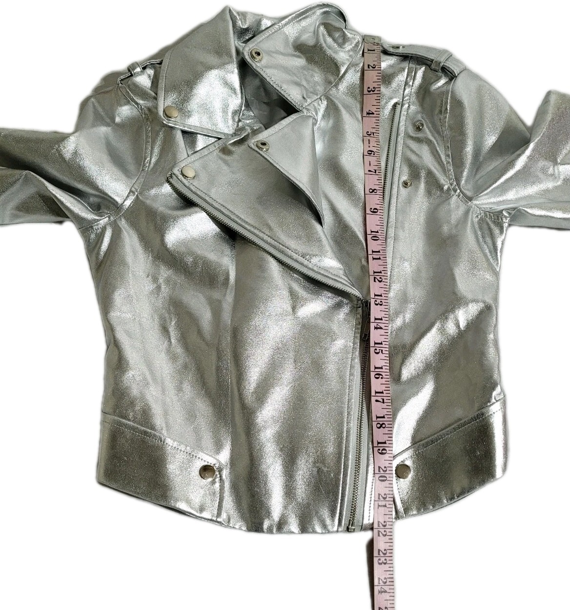 Haoduoyi Womens Size M Silver Metallic Faux Leather Full Zip Long Sleeve Jacket