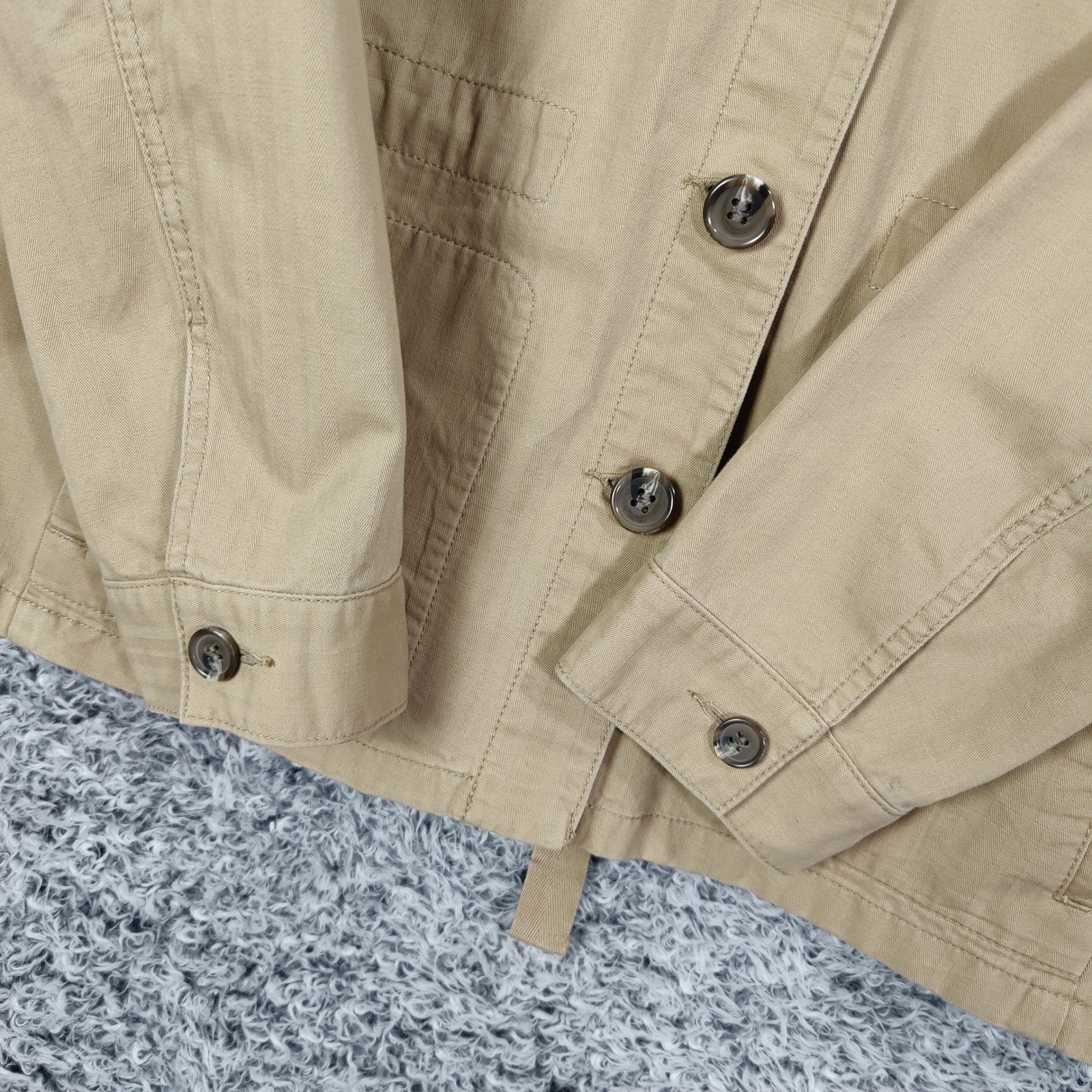 Talbots Womens Safari Utility Field Coastal Preppy Jacket M Tan Cotton Button Up