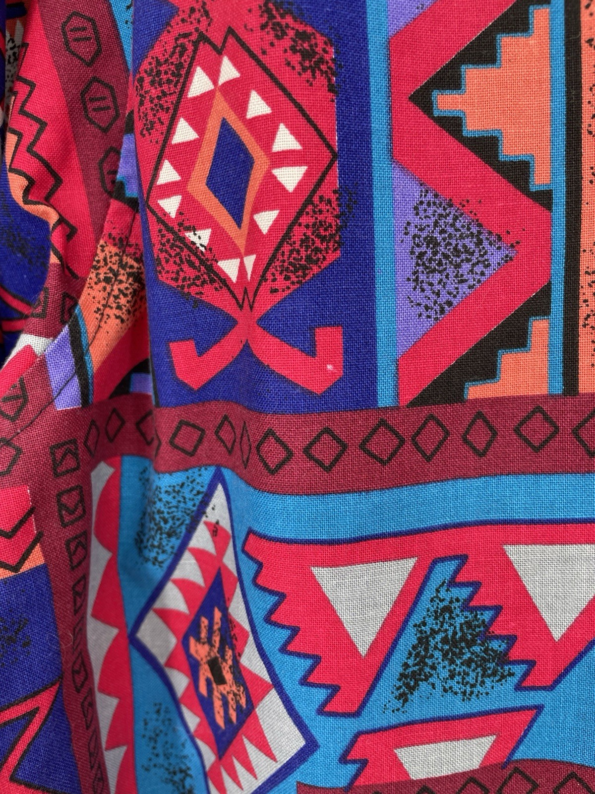 VTG 80s 90s Southwestern Aztec Rodeo Cowboy Tejano Button Up Shirt USA Made XL
