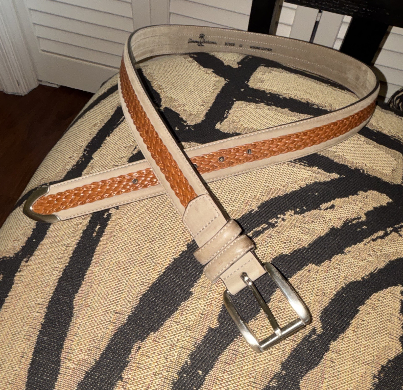 Tommy Bahama Men’s Braided/Woven Belt Size 40 Brown/Beige 1.25in Buckle