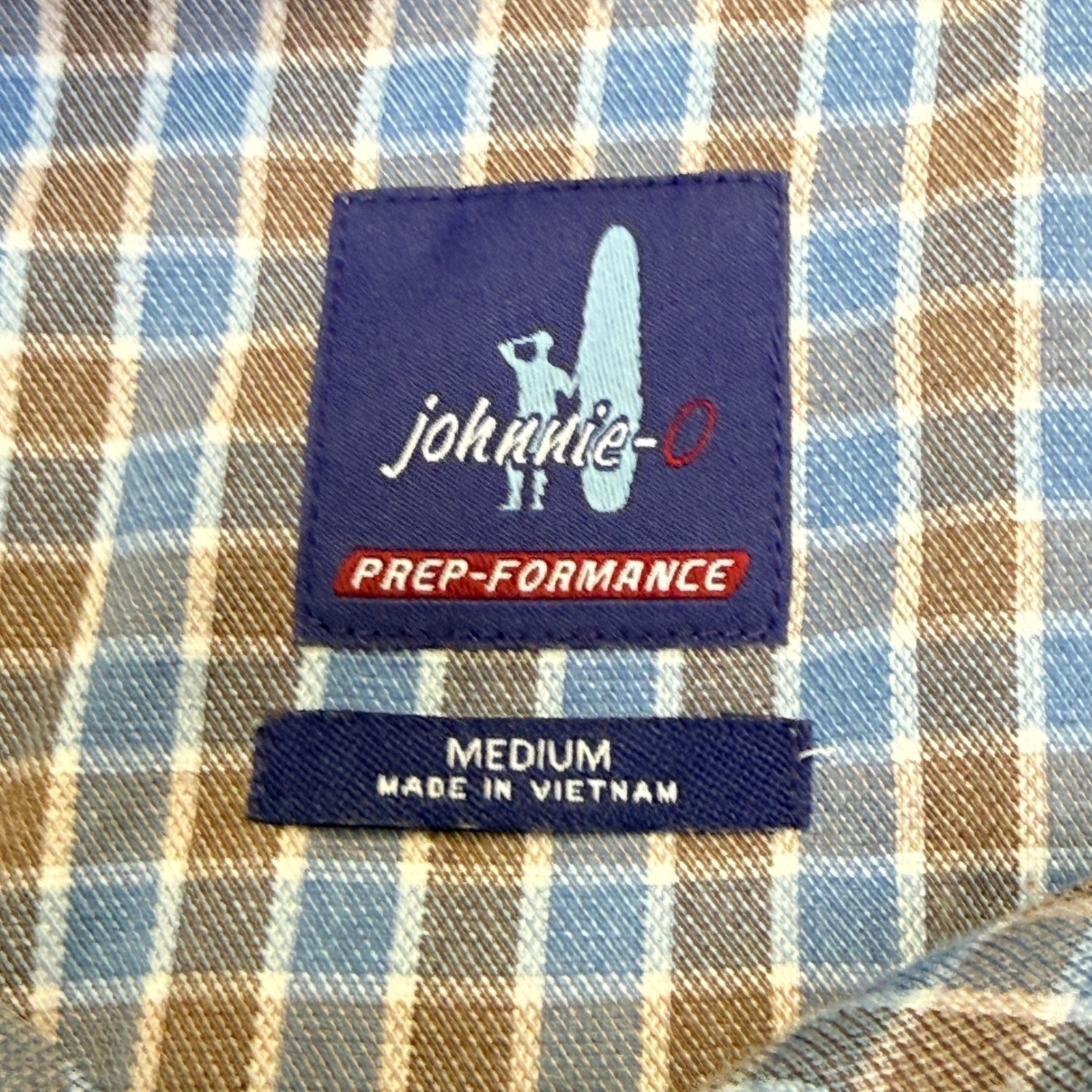 Johnnie-O Newland Prep-Formance Shirt Mens Medium Laguna Blue Check Golf