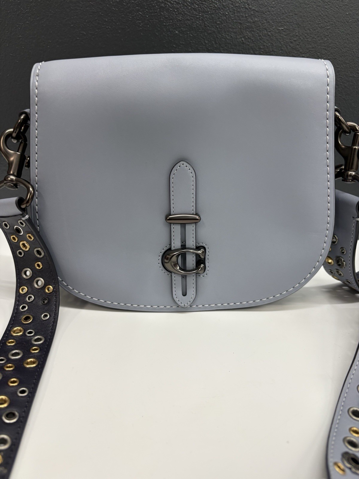 Coach 1941 Scattered Rivet Saddle Bag Leather Crossbody Mist Blue 69480 W/Dust