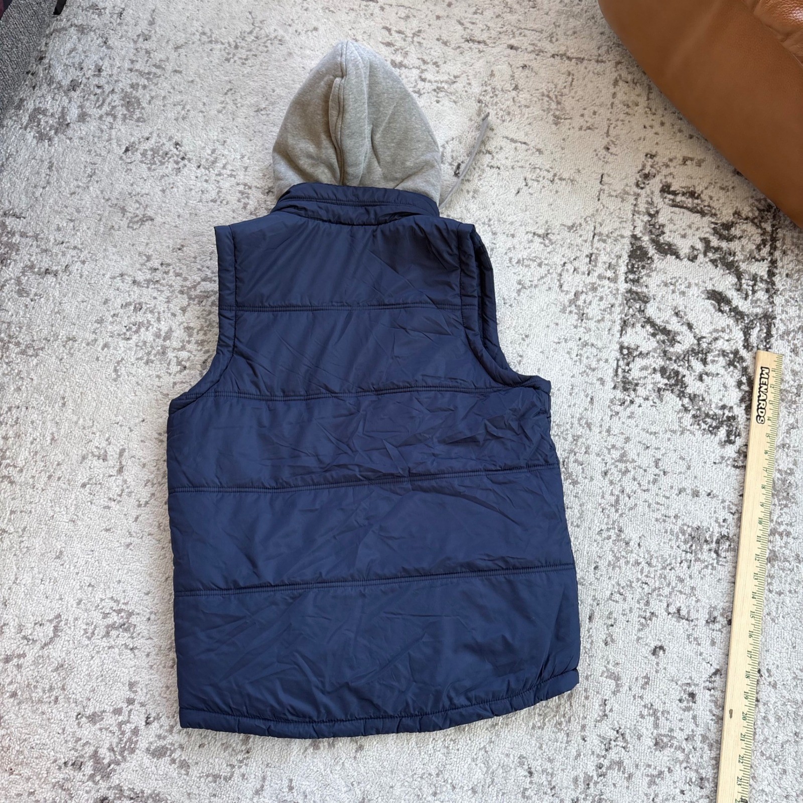 Weatherproof Vintage Mens Hooded Puffer Vest Navy Blue Plaid Lined size Small