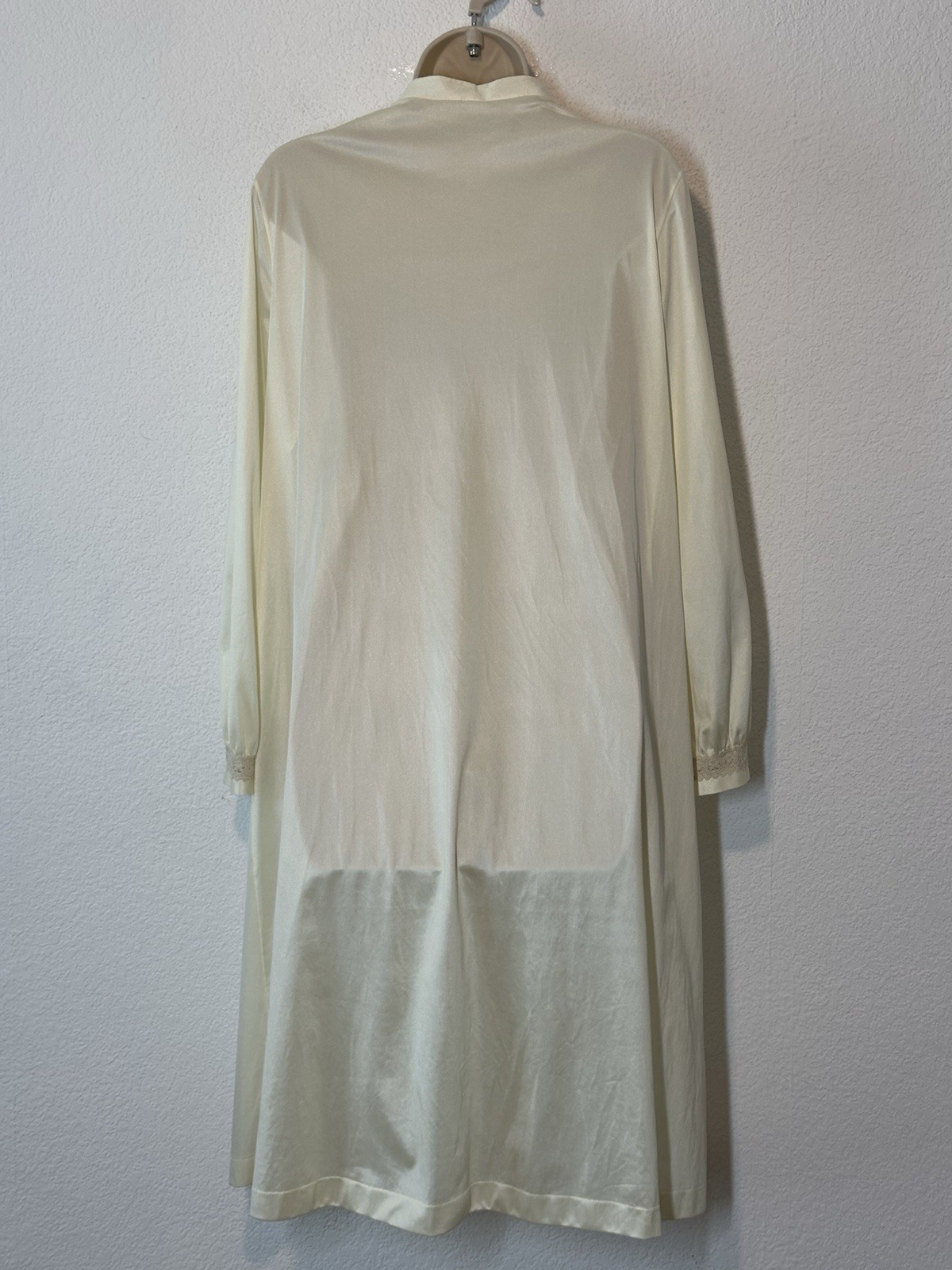 Vtg Gossard Artemis Zip Front Robe Large Yellow Beige Lace Trim Poc Loungewear