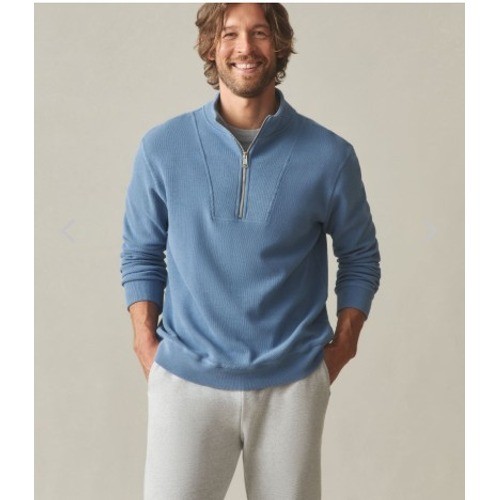 American Giant Quarter Zip Pullover Mens Medium Blue Ribbed Cotton Sweater