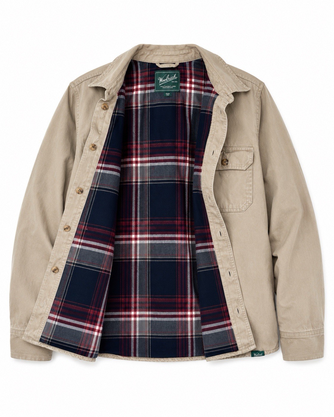Woolrich Shirt Jacket men medium Flannel Lined Shacket khaki side pockets cotton