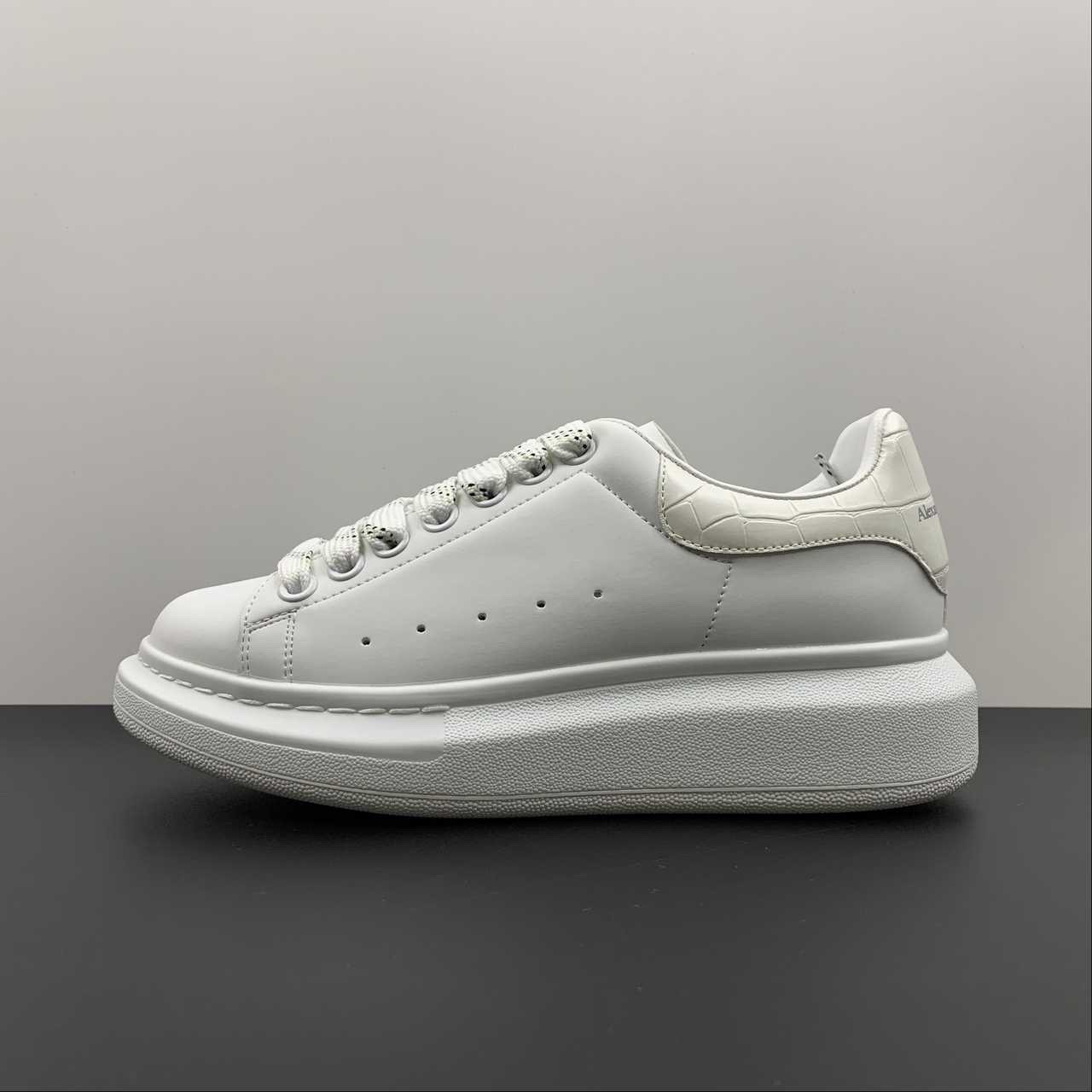 Alexander McQueen Oversized Sneaker White Croc Heel Mesh Dot Laces Unisex Leathe