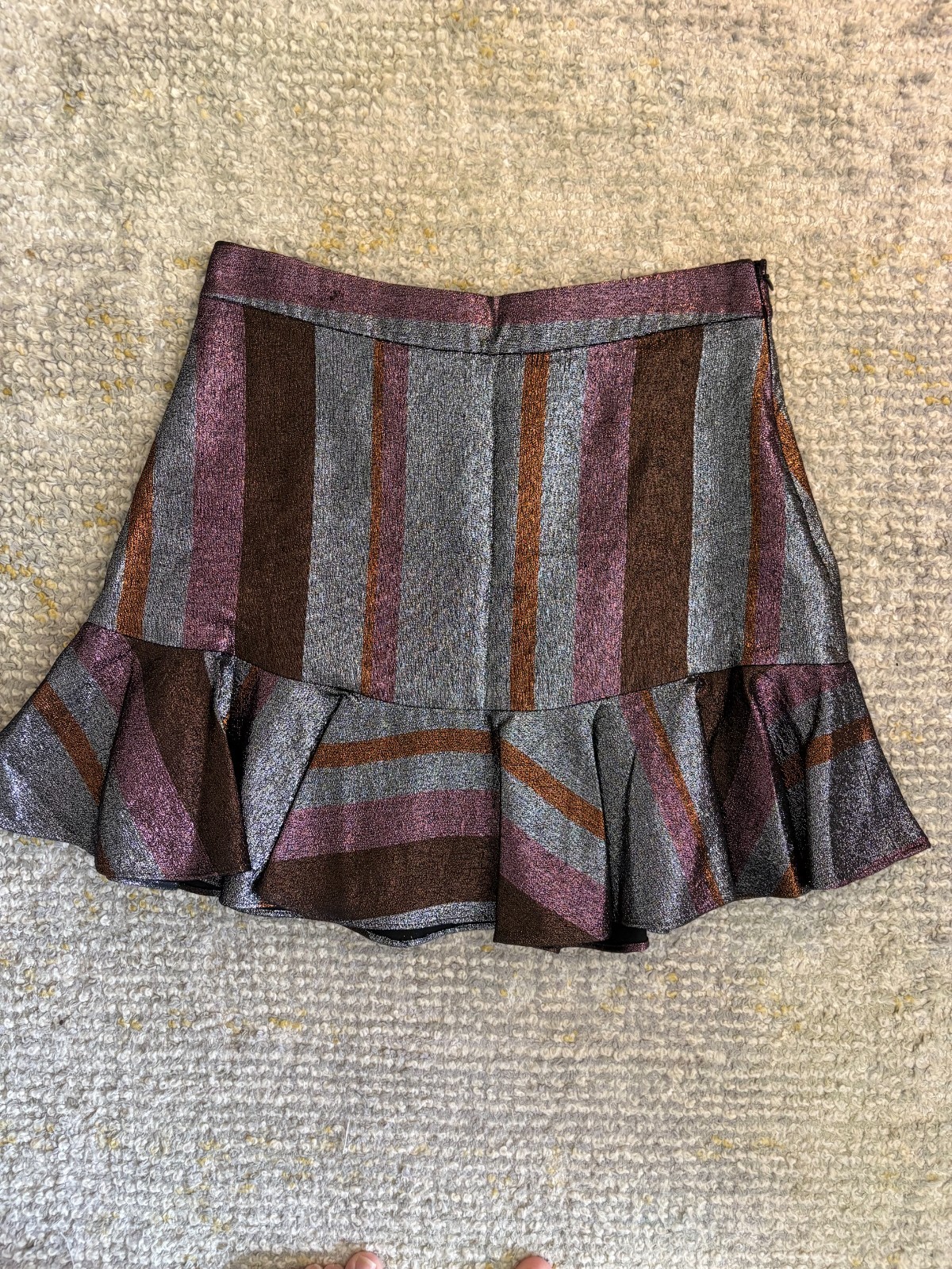 Derek Lam Metallic Shimmery Multi Colo Striped Mini Skirt With Ruffle Size 0