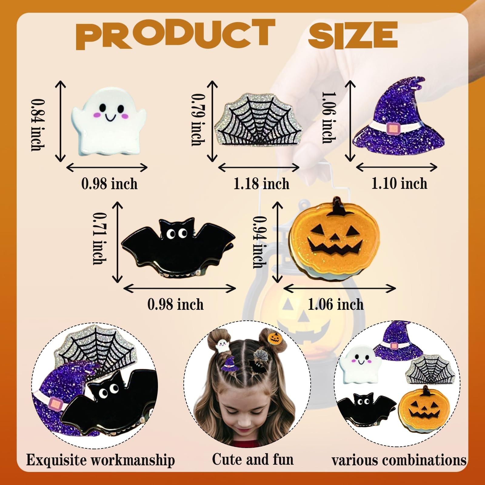 10 Pcs Mini Halloween Spooky Hair Clips for 1 Count (Pack of 1), Multicolor