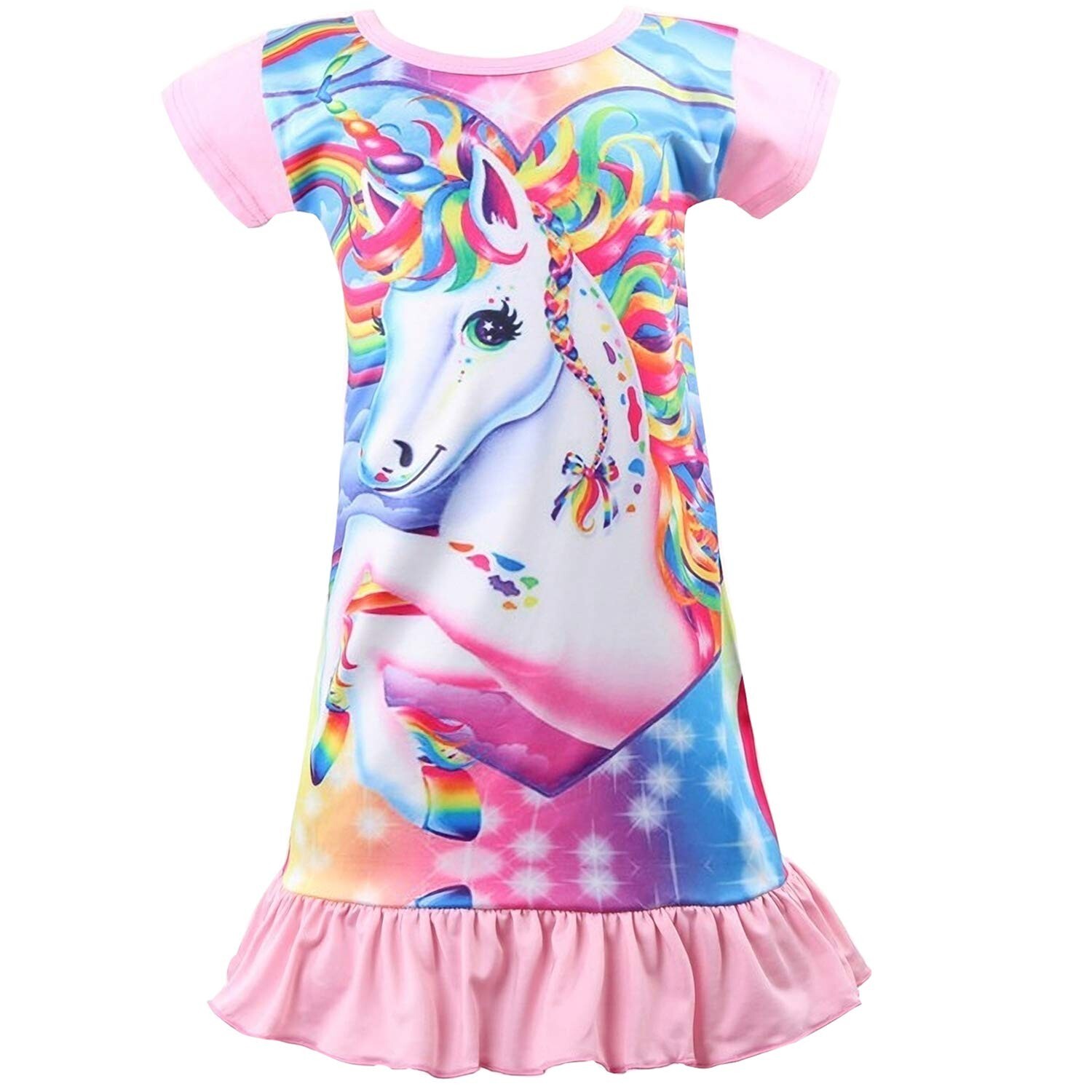 4T Girl’s Rainbow Nightshirt Nightie Princess Dresses Unicorn Printed Party