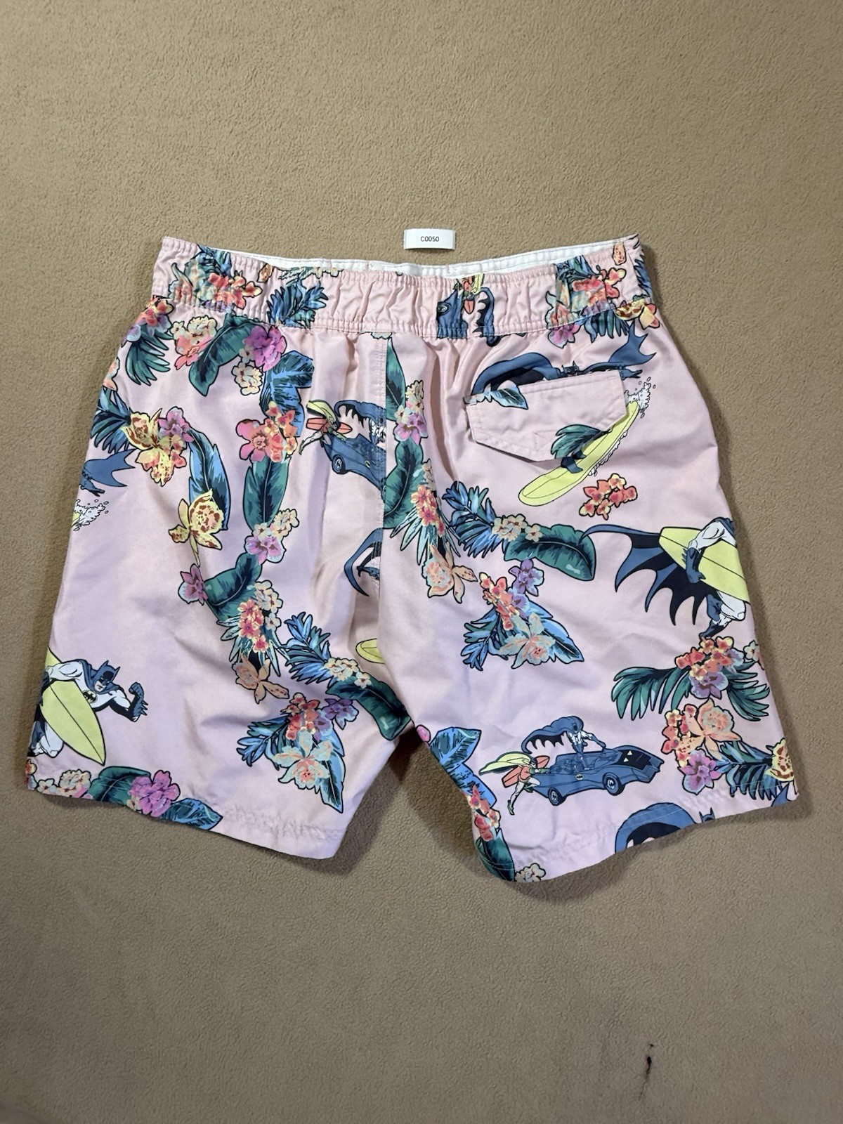 Batman Men’s Pink Floral Board Shorts Swim Trunks Lined Pockets M
