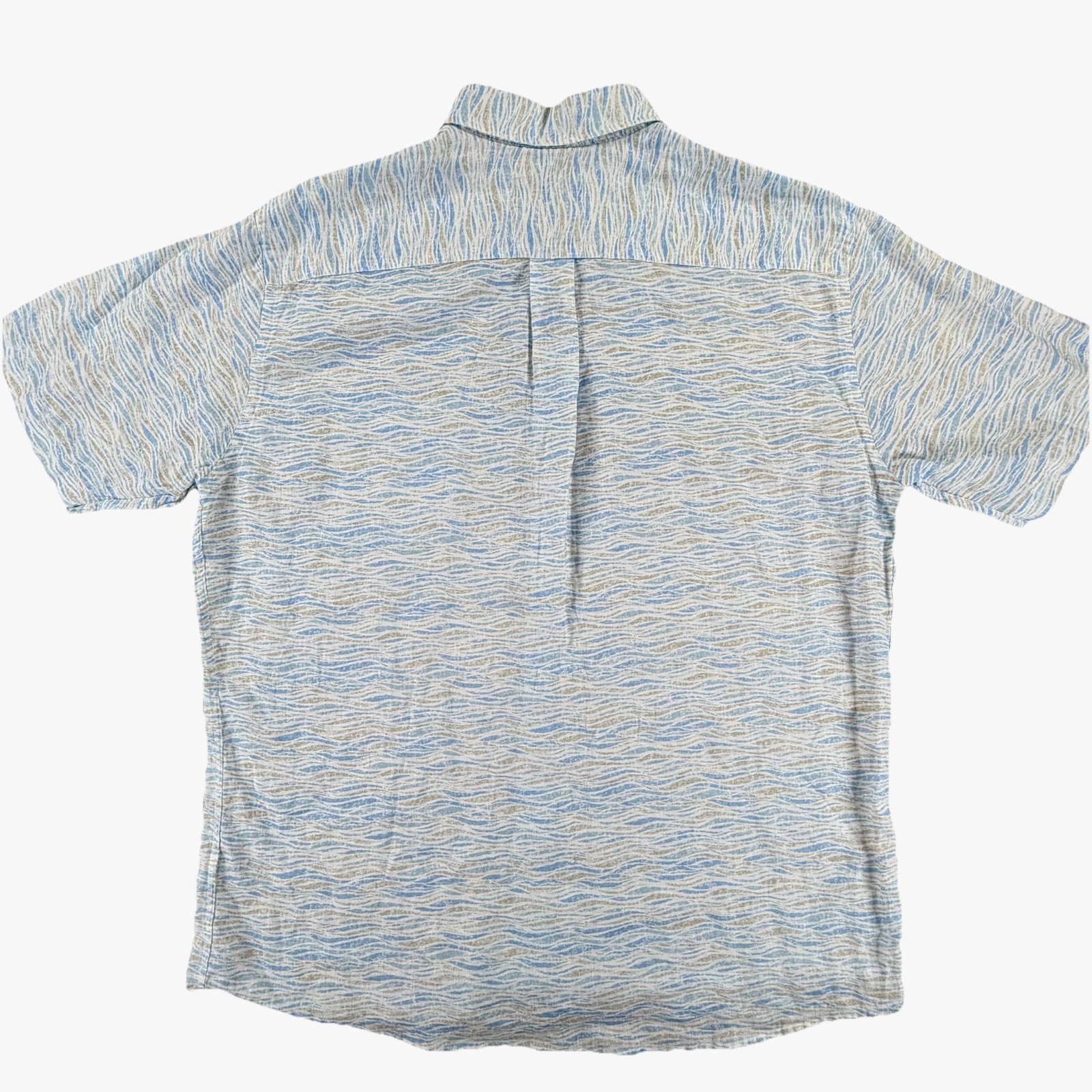 Peter Millar Linen Shirt Mens Large Blue Tan Wave Print Button Front Casual