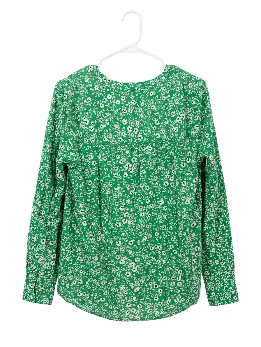 J. Jill long sleeve tunic top green & white floral open neck ditzy print Sz M
