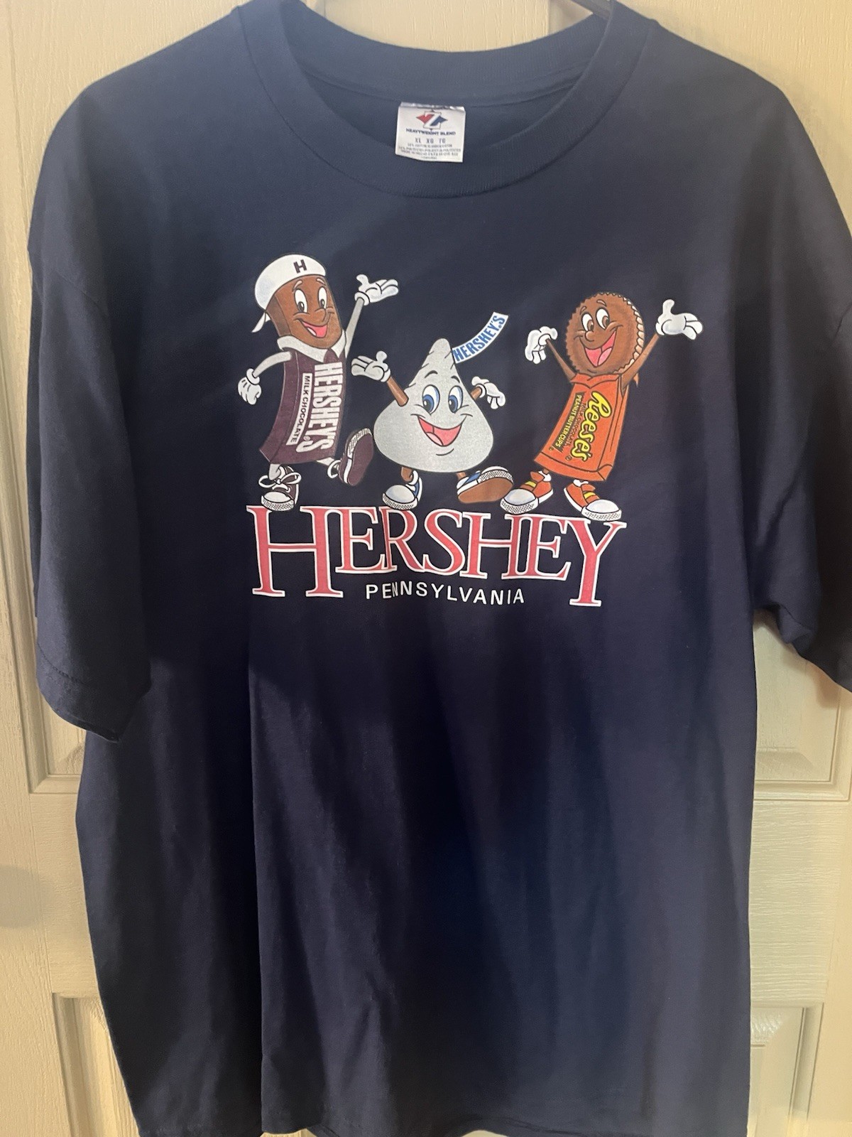 Vintage Hershey Pennslyvania Shirt XL Blue Jerzees Reese’s Chocolate Kiss VGC!