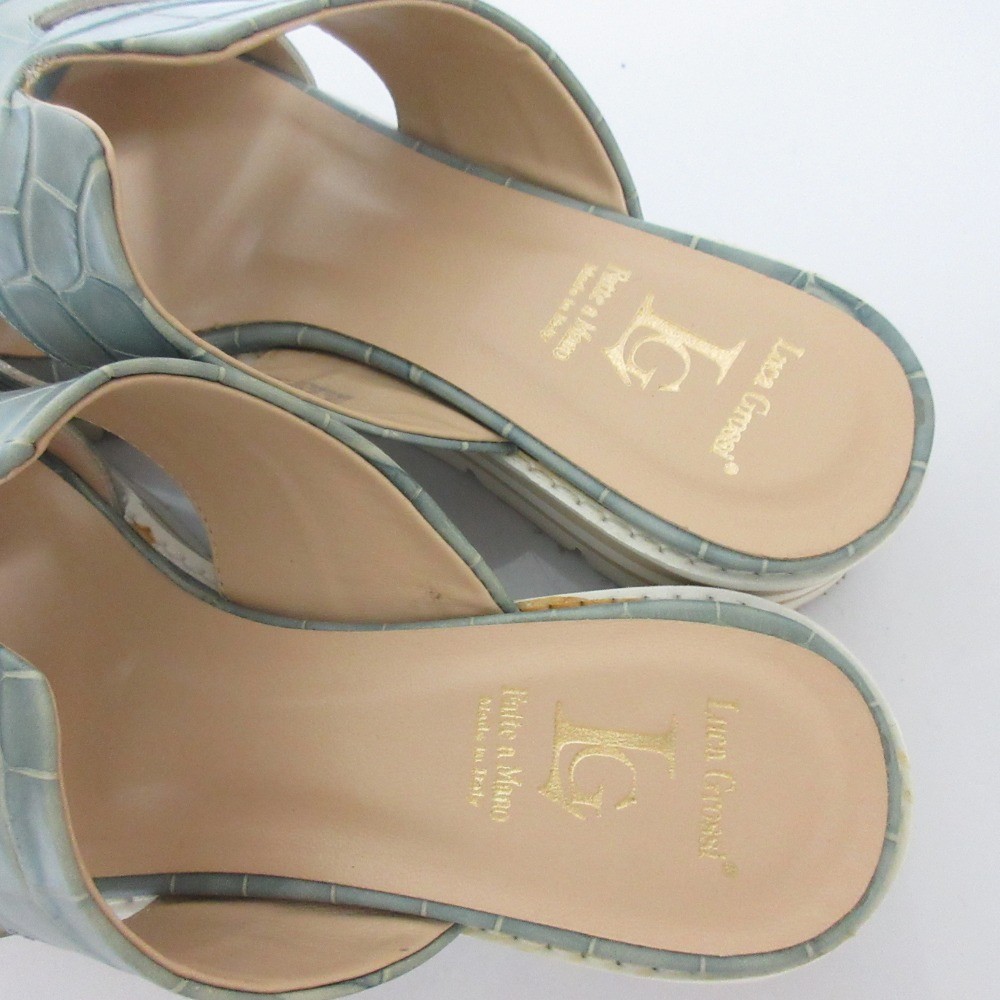Luca Grossi Motif Platform Sandals, Approx. 9.3 inches, Blue Women USED