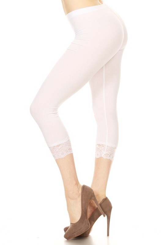 C-L1001 Capri Cotton LACE Trim Leggings Skinny Yoga Thin Pants S~3XL Plus Yoain