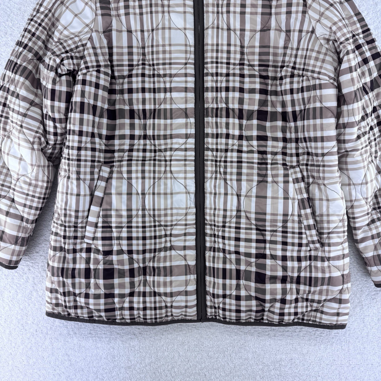 Susan Graver Reversible Quilted Woven Plush Fleece Jacket Coat Medium Plaid