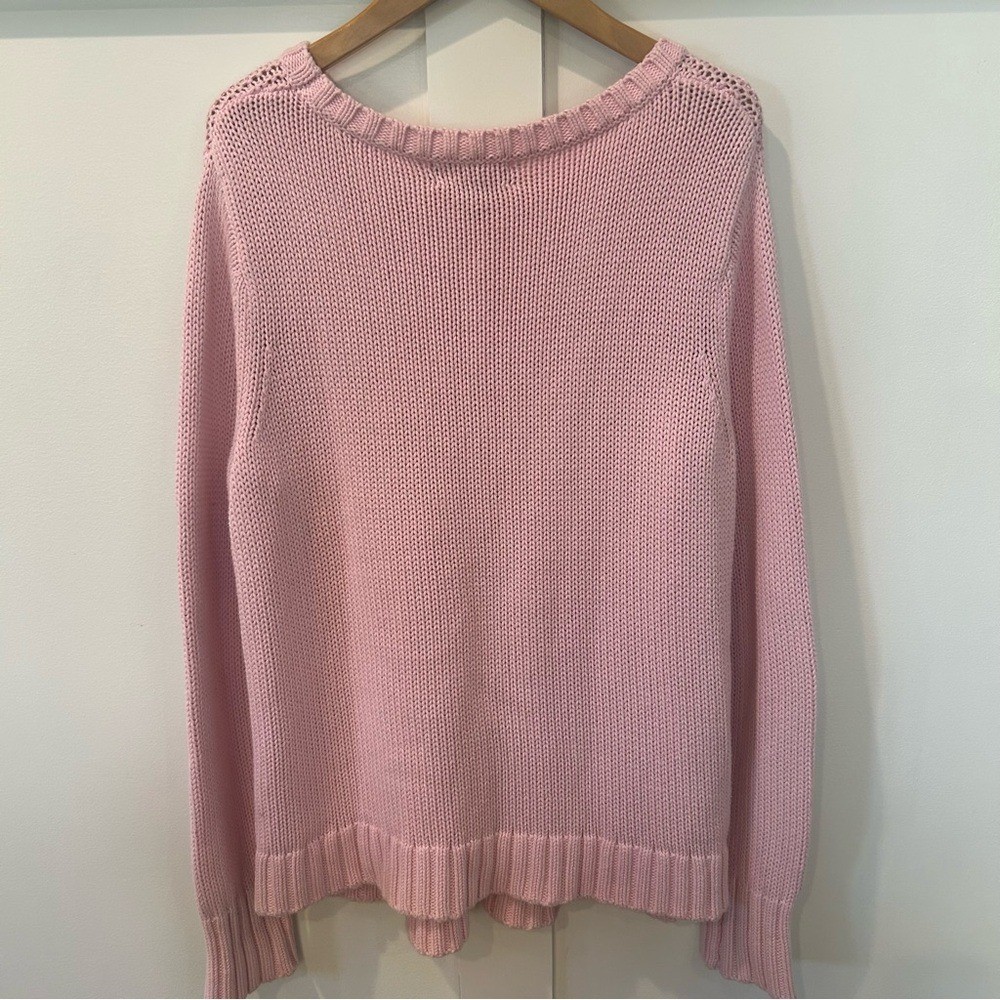 Lands’ End Drifter Cable Knit Sweater Pink 100% Baumwolle Cotton Warm Large