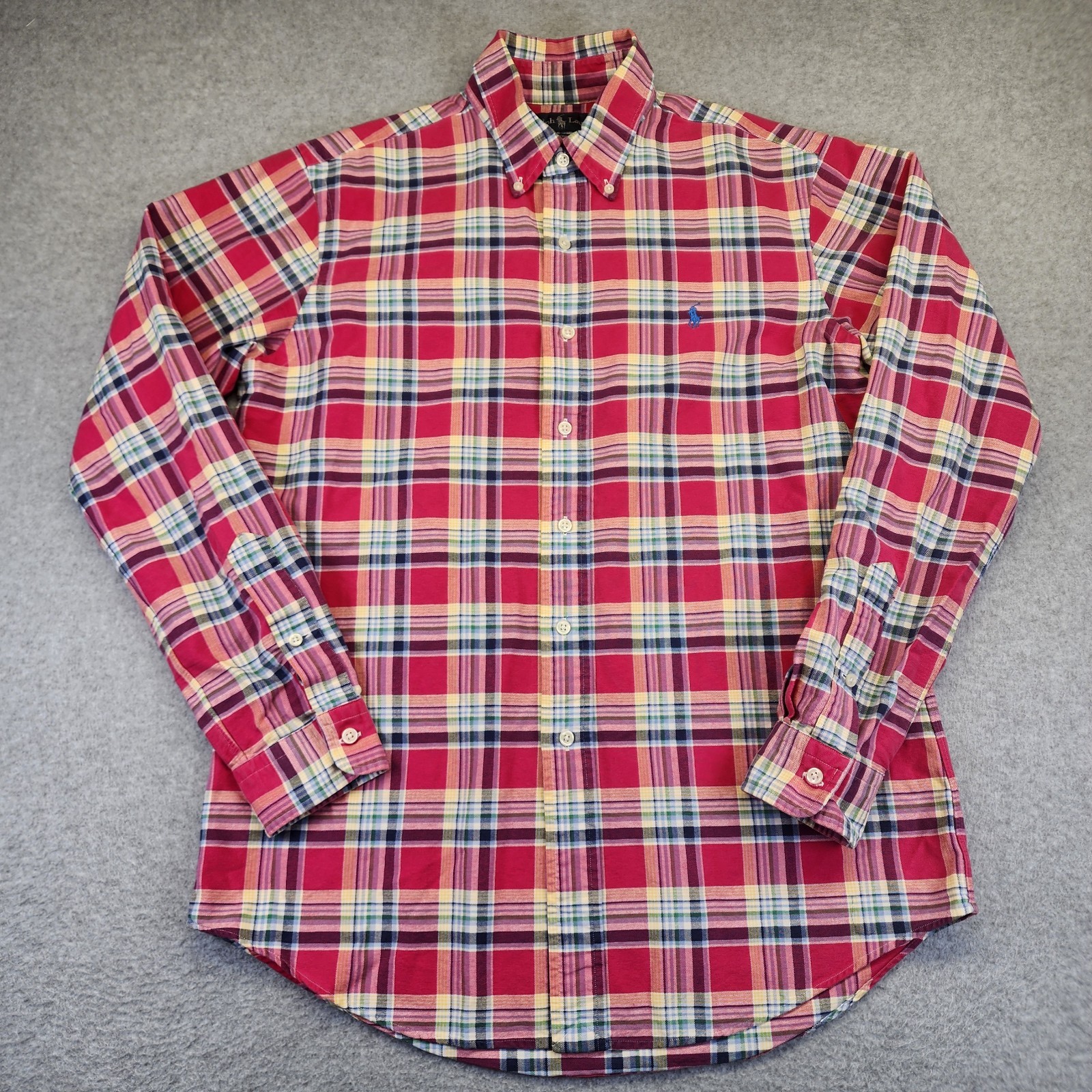 Ralph Lauren Men’s M Custom Fit Red Plaid Long Sleeve Button Shirt Colorful