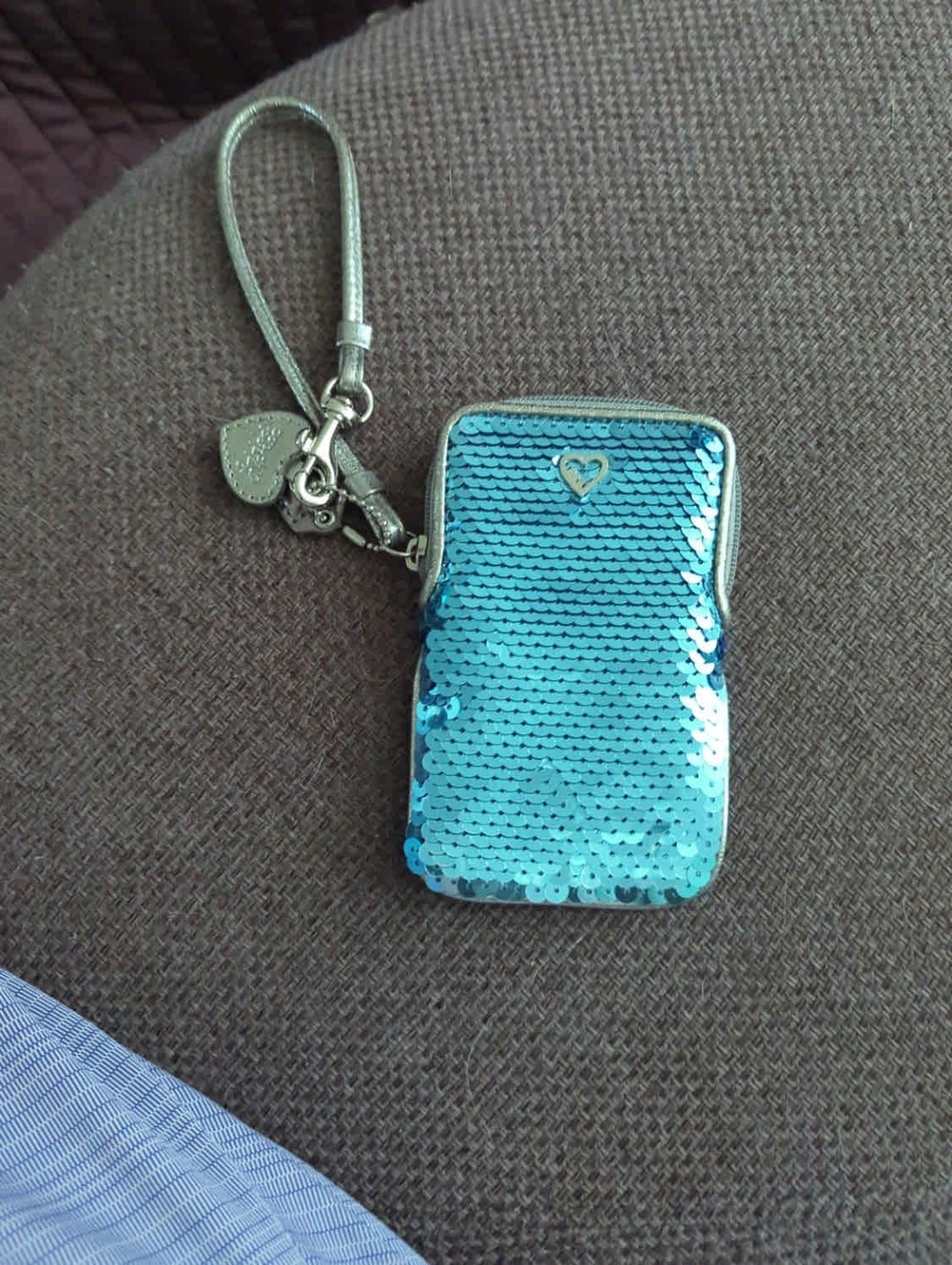COACH Poppy Sequin Wristlet in Turquoise Blue Small