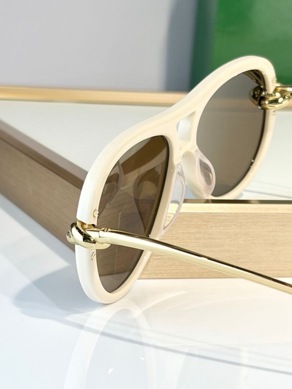 Bottega Veneta BV1418S White Gold Luxury Aviator Cat Eye Sunglasses
