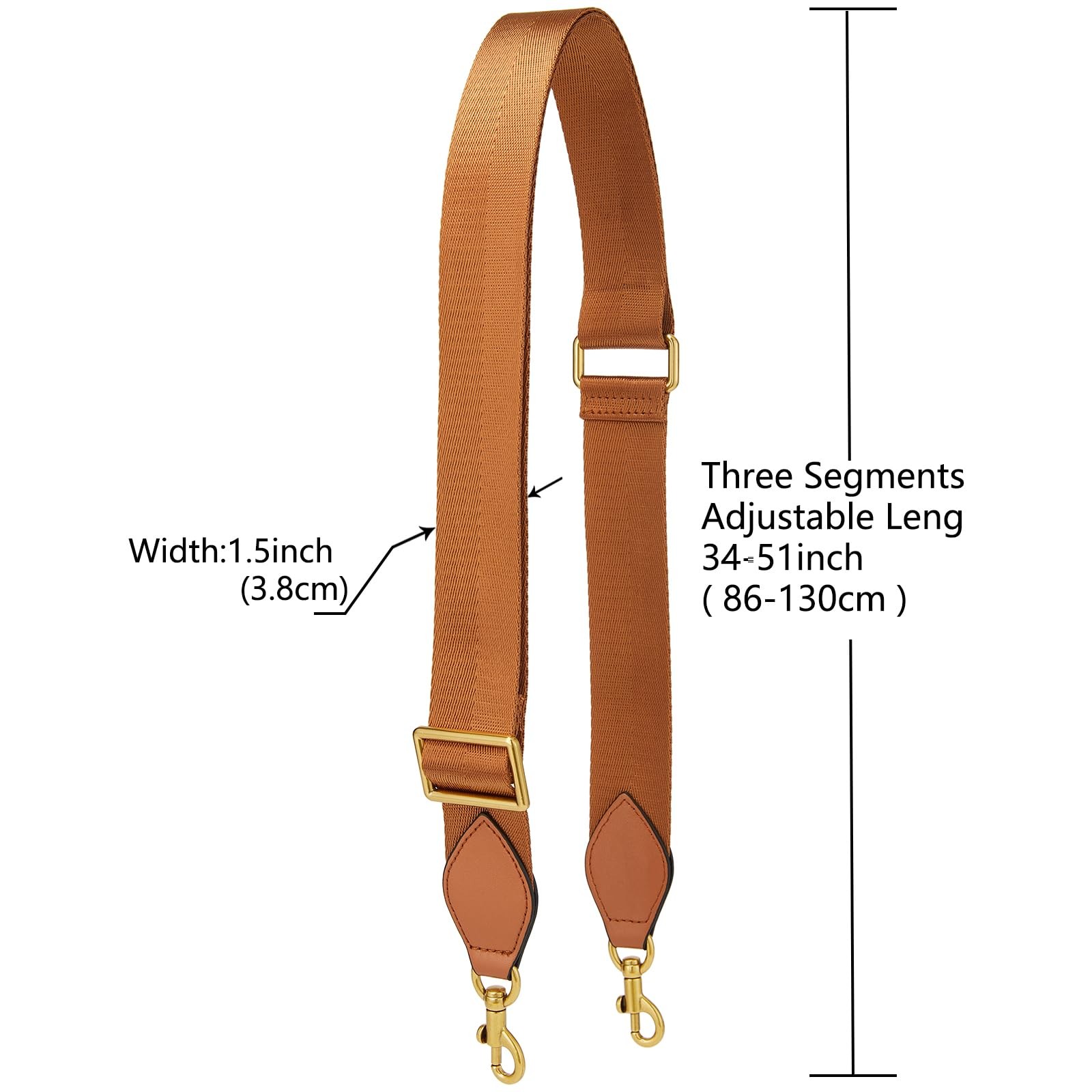 HUADEK Purse Strap Replacement 34 – 51 in（86-130cm）Wide:1.5″(3.8cm), Brown