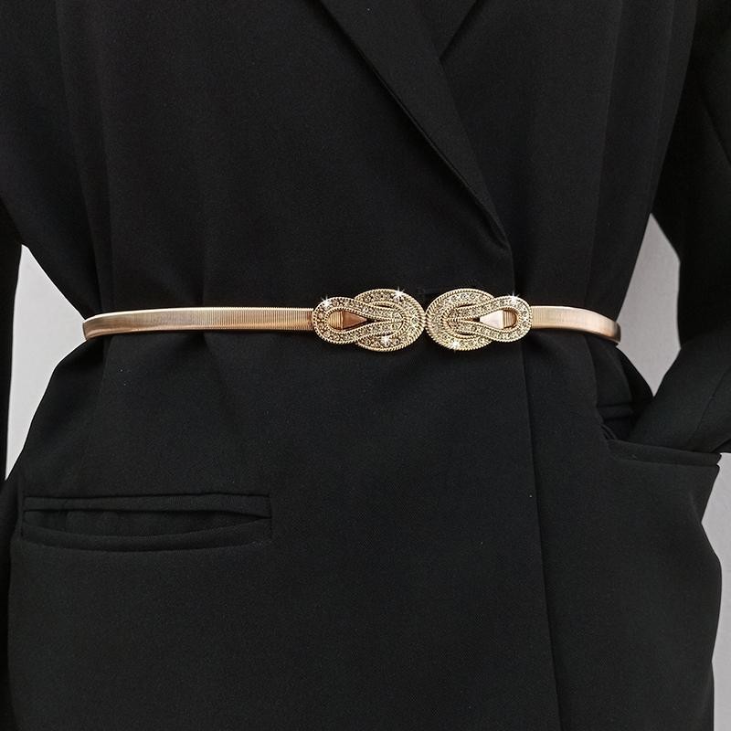 Elegant Gold Chain Belt for Women Adjustable Waist Stretch Metal Dress Belt