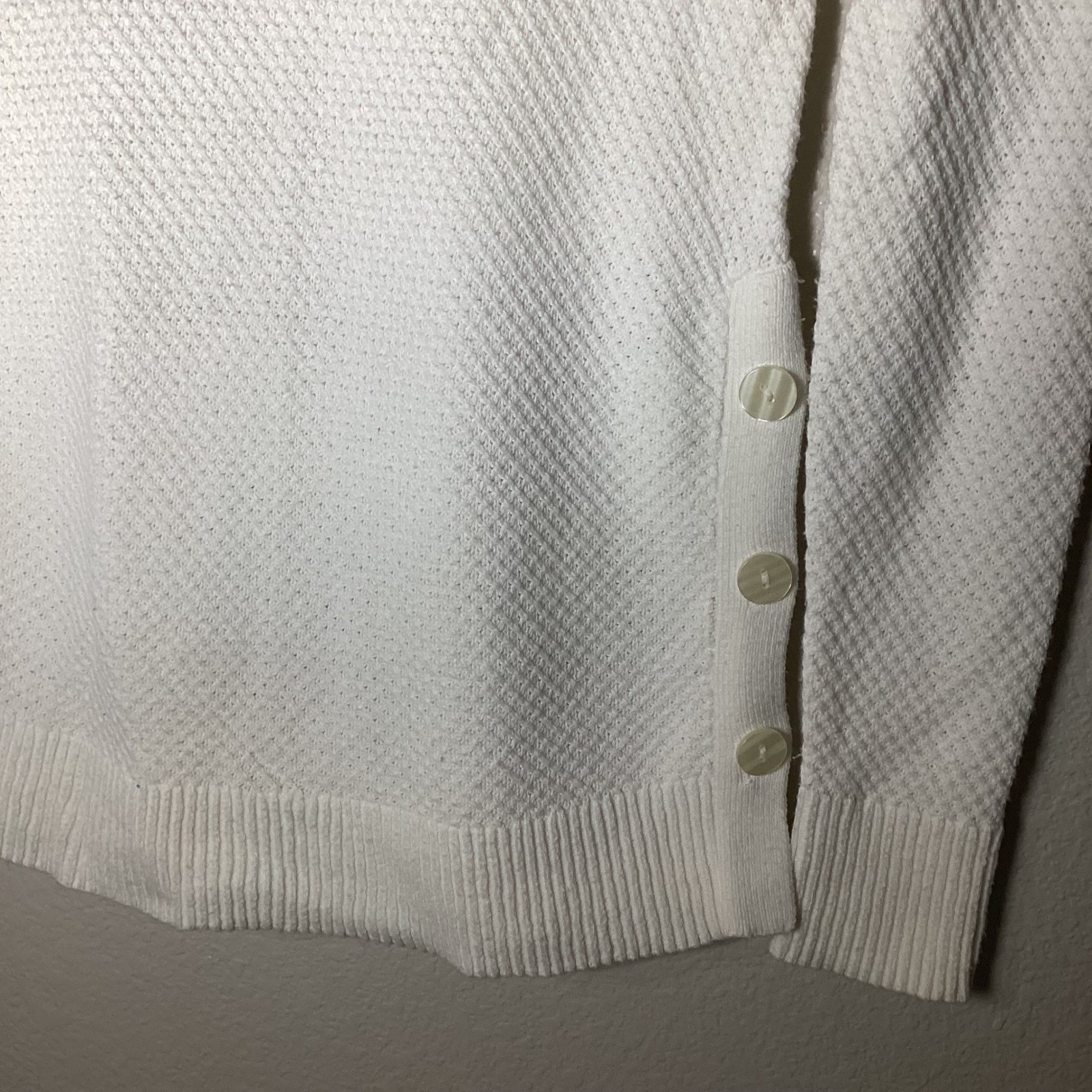 Ann Taylor Factory Cream Button Accent Textured Knit Sweater Womens