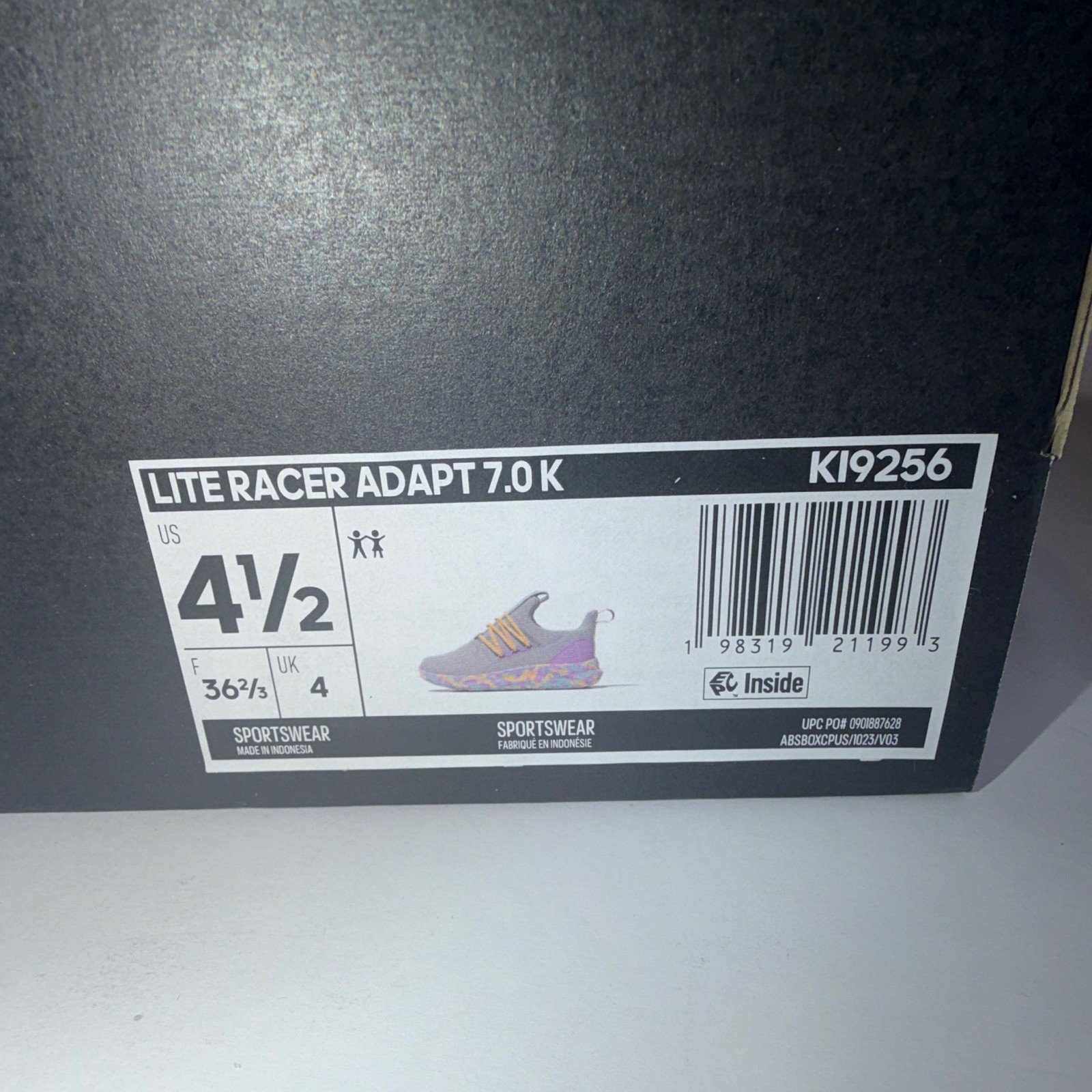 adidas Lite Racer Adapt 7.0 K Slip On Gray/Purple/Multicolor Kids 4.5 KI9256