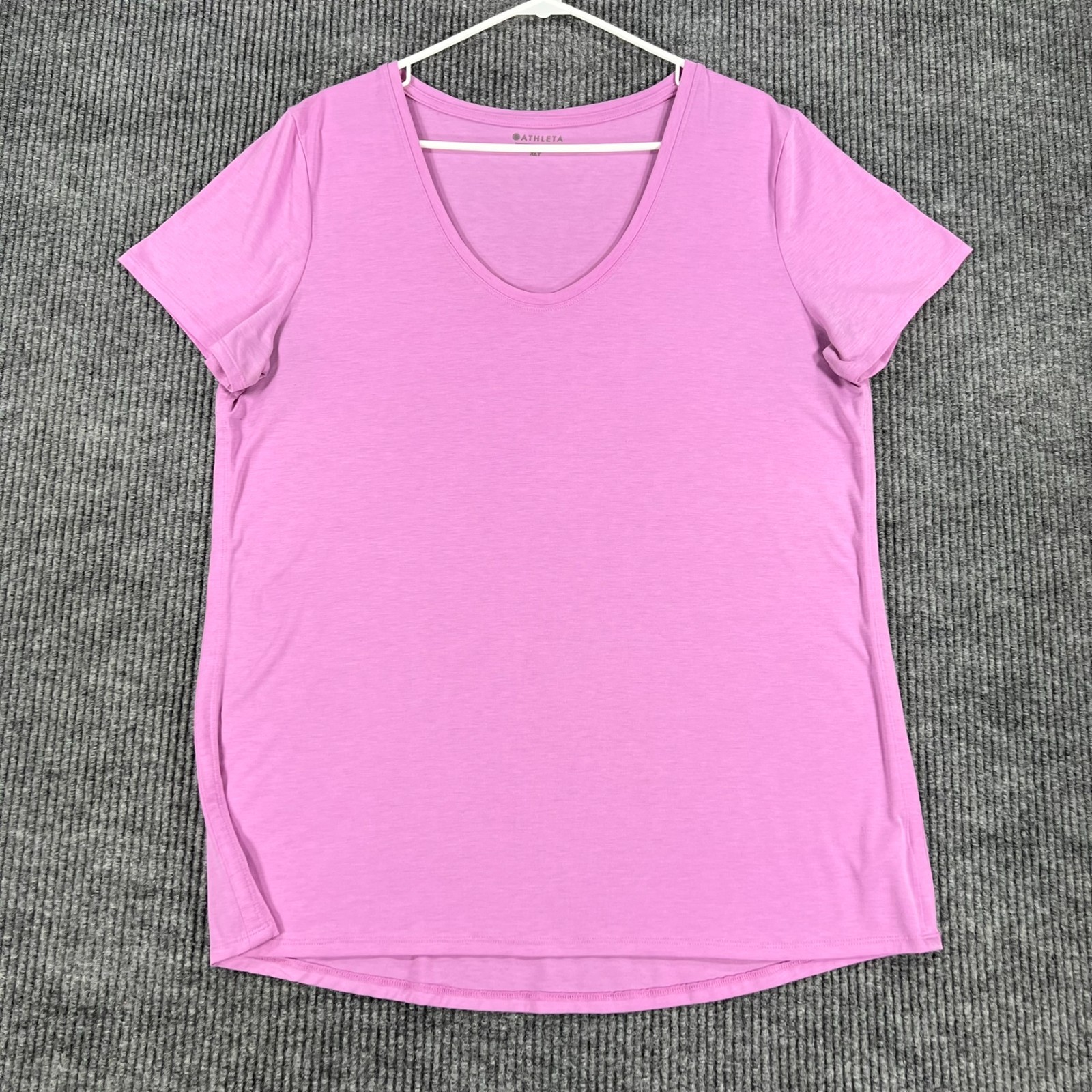 Athleta Shirt Womens XLT Extra Large Tall Purple Short Sleeve Solid Scoop Neck