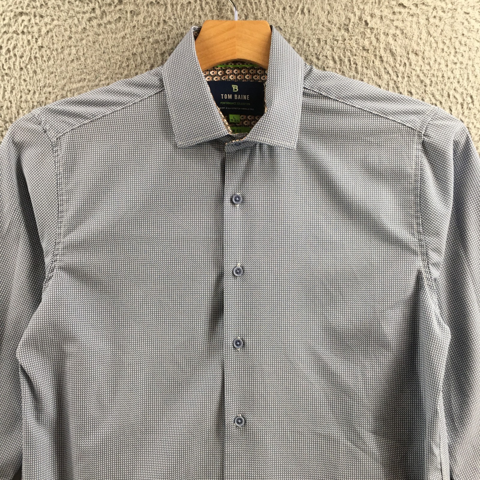 Tom Baine Slim Fit Button Up Dress Shirt Mens L Blue Long Sleeve Collared Casual