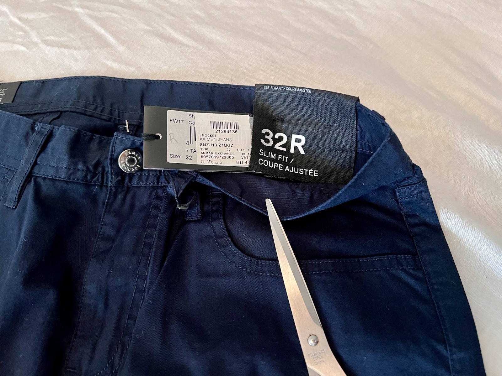 Armani Exchange Men’s Pants 32R Navy Blue Slim Fit 98%Cotton 2%Elastane