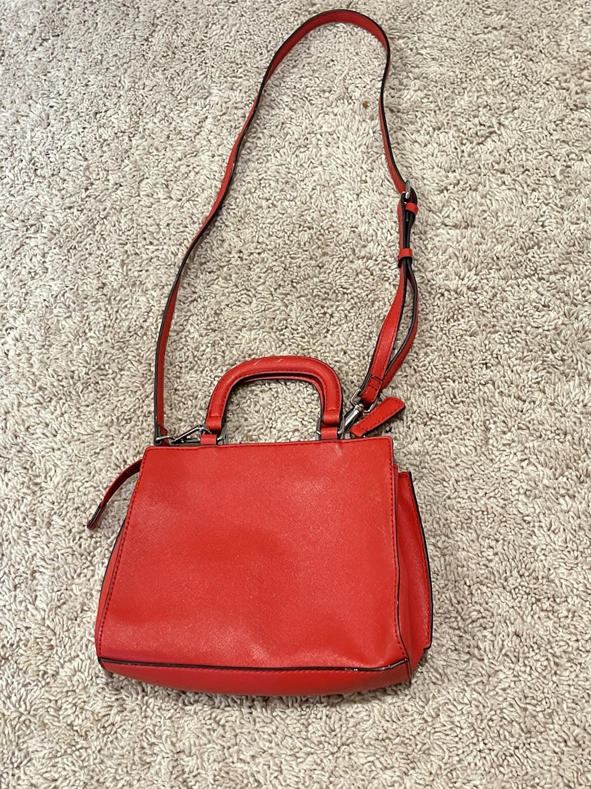 GUESS Red Small Satchel Top Handle Zip Bag w/ Detachable Crossbody Strap