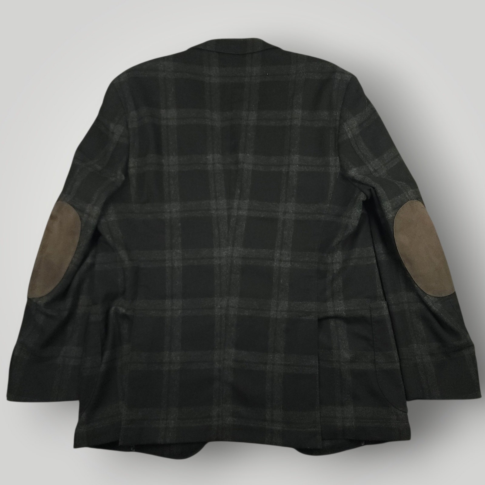 Kroon Sport Coat Mens 46R Flannel Wool Blend 3 Roll 2 Elbow Patch Pocket Plaid