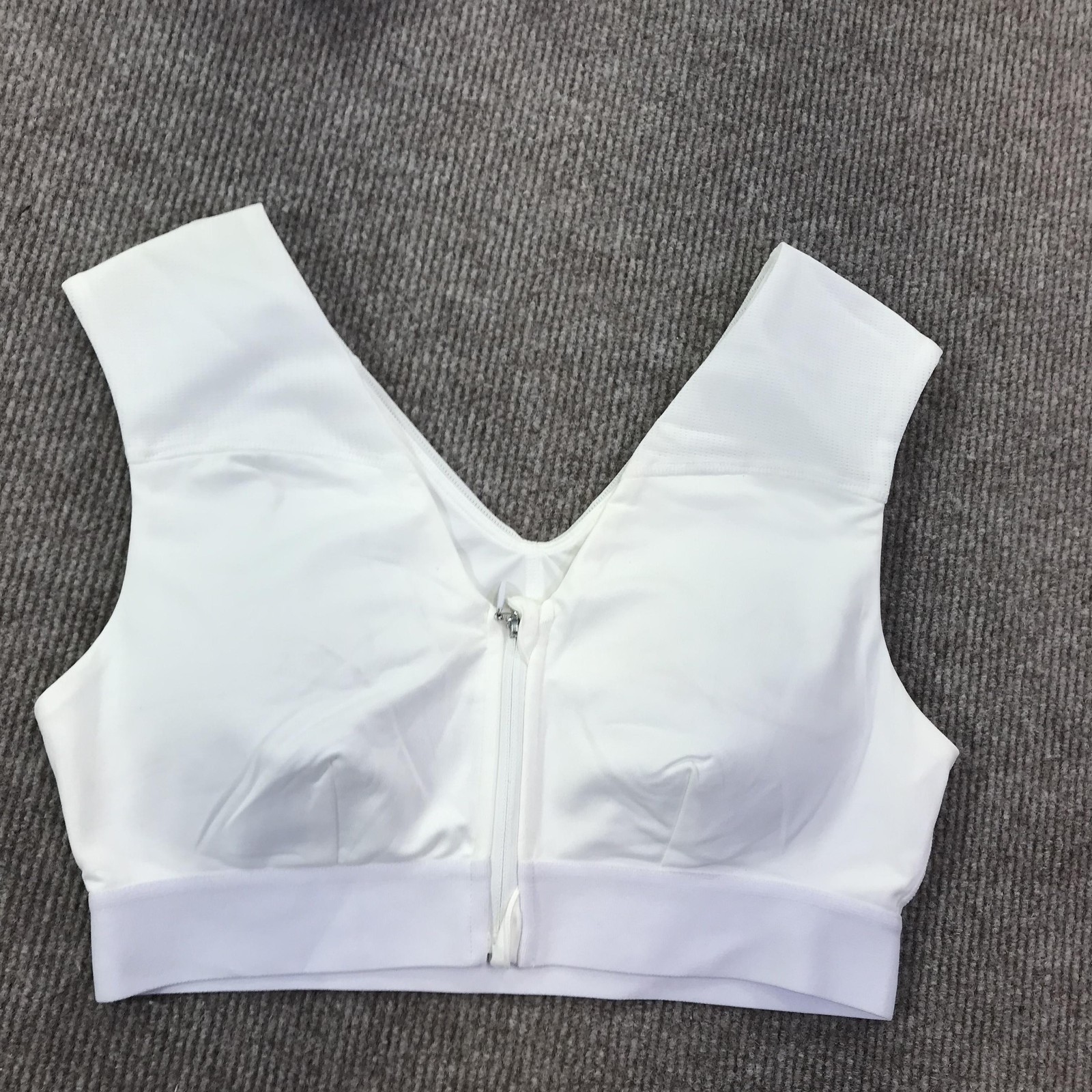 Tommie Copper Sports Bra Womens Medium White Shoulder Support Zip Front Mesh
