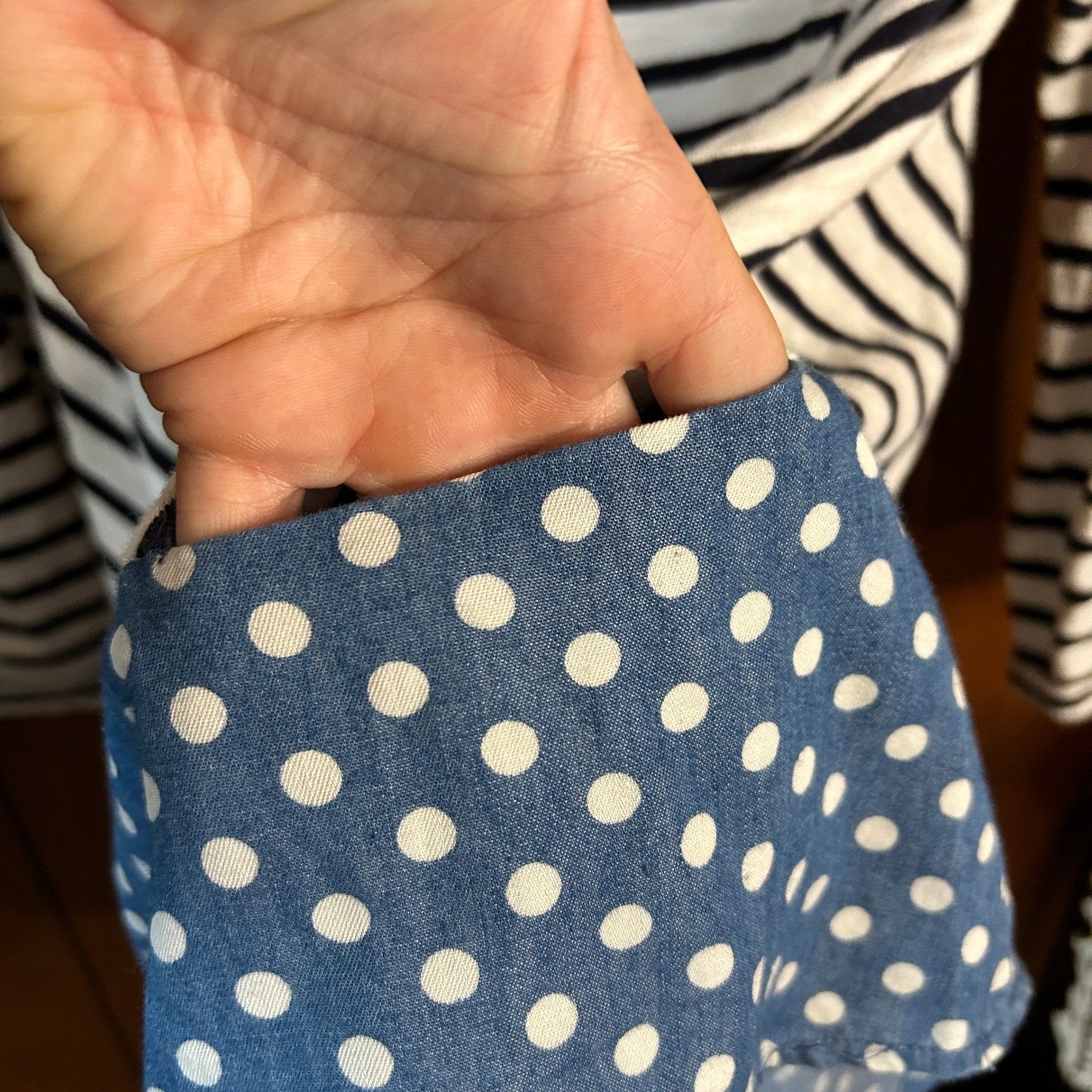 Anthropologie Postmark Blue & White Striped and Polka Dot Long Sleeve Size Small