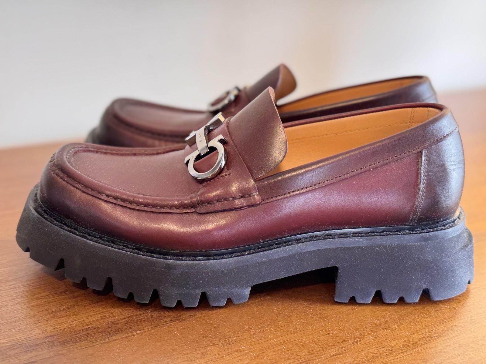 Salvatore Ferragamo Penny Loafers Burgundy Leather Slip On Men’s 8.5 C NIB