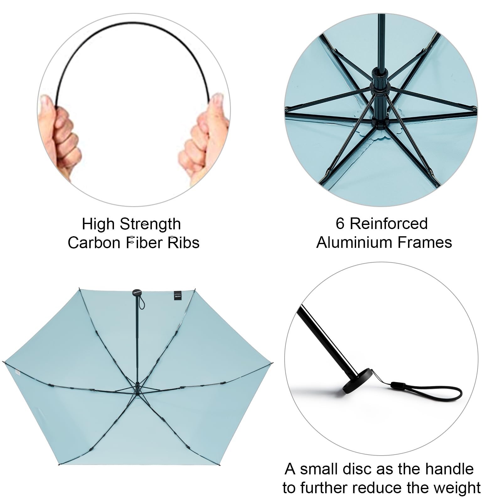 Compact 43″ Mini Travel Umbrella – Ultralight, UPF 50+ UV Protection, Carbon Fib