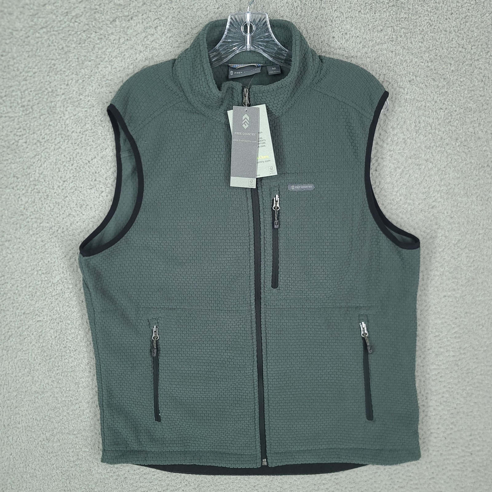 Free Country Brick Fleece Vest Mens Medium Full Zip Evergreen Soft Cozy Warm NWT