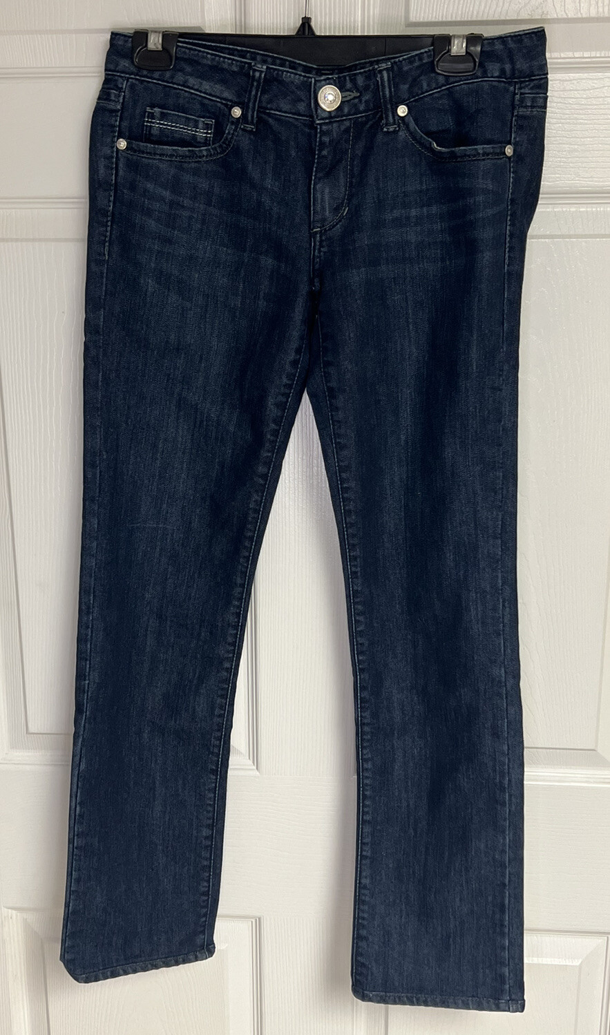 Guess Premium Jeans Size 28 Venice Korea Dark Wash Bling Logo Leather Patch