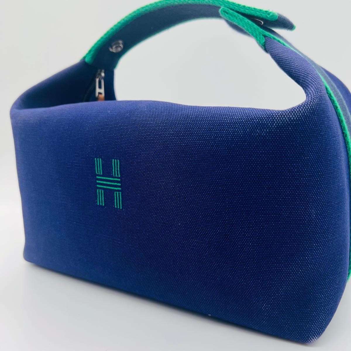 [Mint] HERMES Brides à Black GM Pouch Handbag Navy Green Coated – From JAPAN