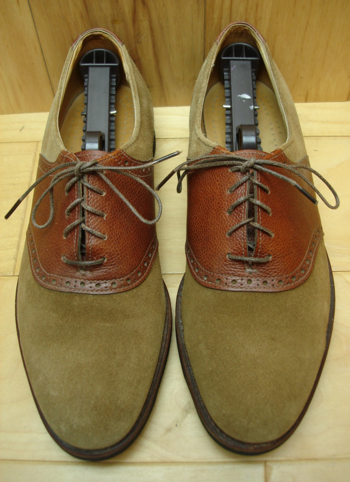 Men’s 8.5 D COLE HAAN Brown Suede Leather Saddle Oxford Shoes US MADE Vibram