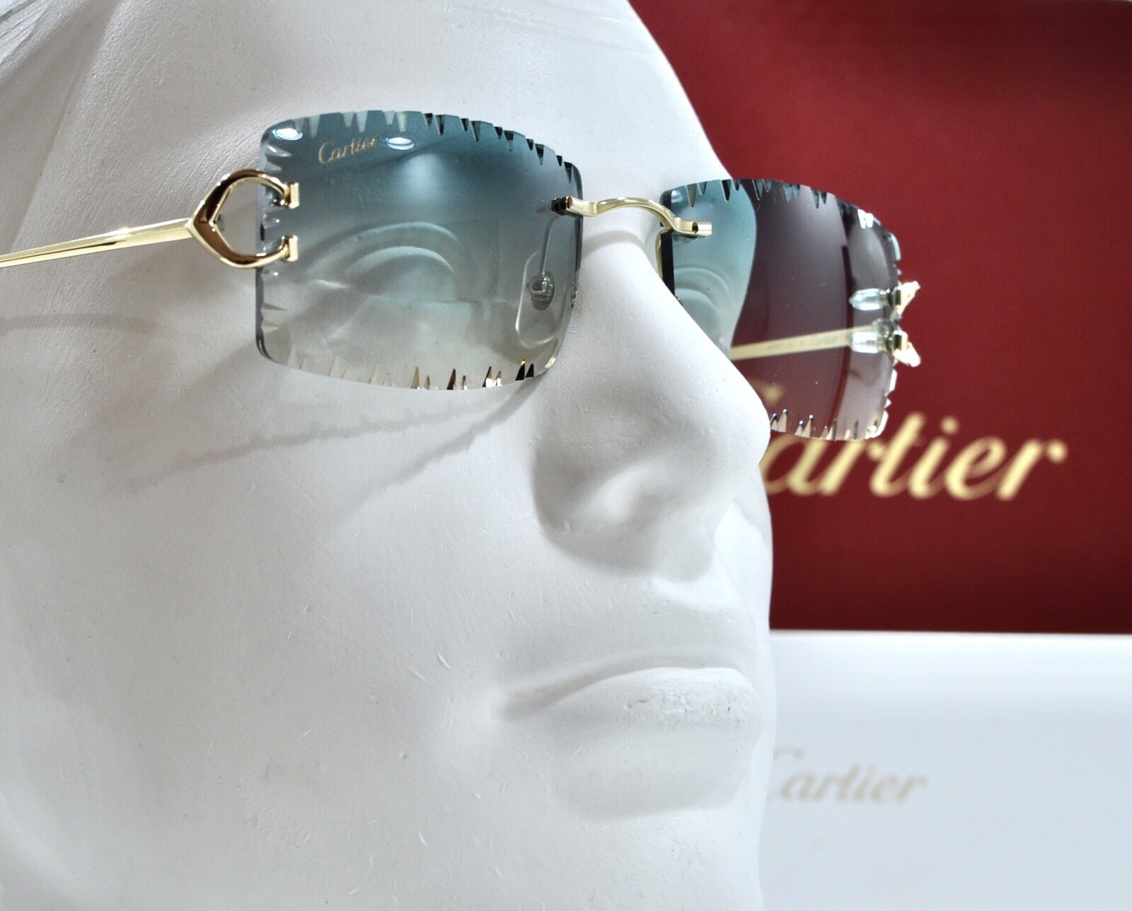 Cartier Rimless Piccadilly BIG C Decor Gold Occhiali Frame Glasses diamond lens