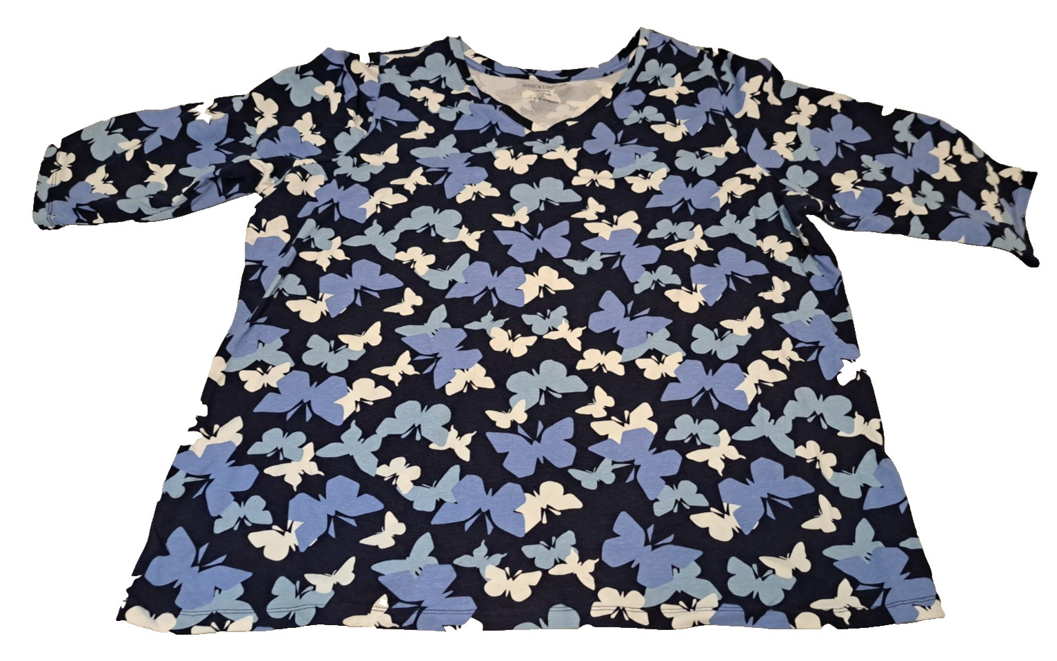 Woman’s Jessica London size 30/32 Blue & White Butterfly Print Top *EUC