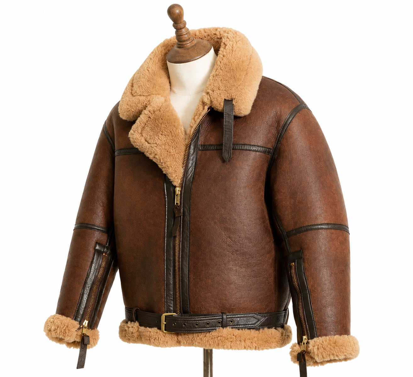 Men’s B3 Irvin Sheepskin Flying Jacket RAF Aviation Flight Leather Bomber Coat