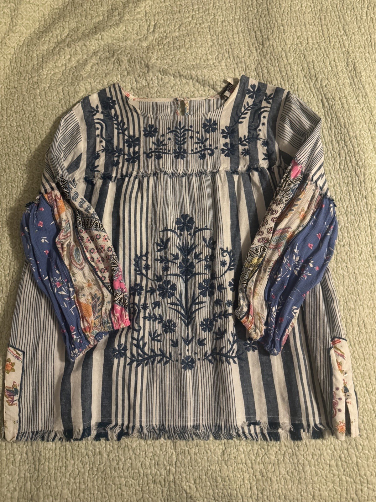 John Mark Tunic Top Womens M Embroidered Floral Boho Peasant